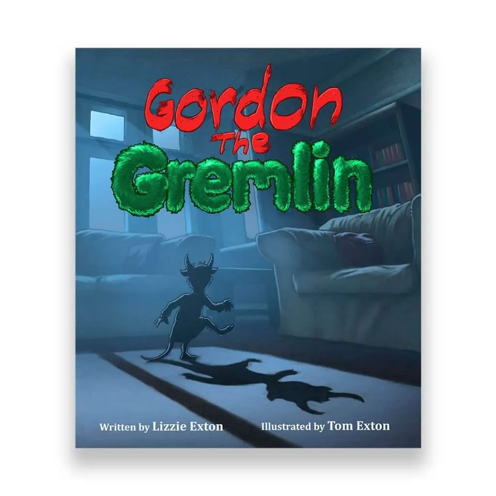 Gordon the Gremlin book cover with an illustration of a gremlin in a dark room
